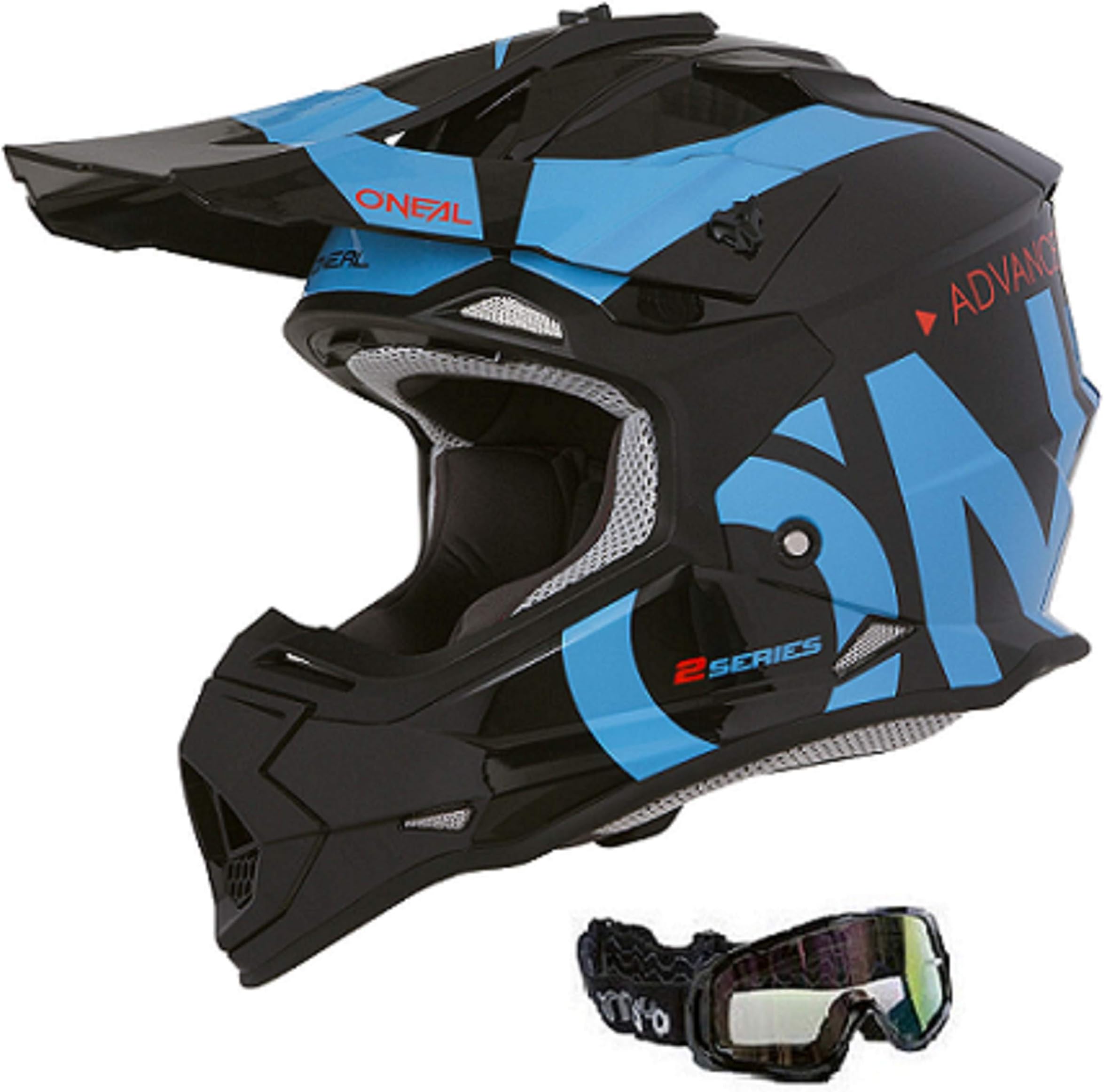ONEAL 2 SERIES RL SLICK Adult Motocross Kit Off Road Racing Adults Quad Dirt Bike ATV BMX Motorbike Sports Downhill Trials MX Enduro Helmet Blue and Black Goggles