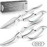 Huusk Heavy Duty Kitchen Scissors Set &ndash; All Purpose Japanese Poultry Shears | Upgraded Meat Scissors for Fish, Vegetables, Chicken Bones, Turkey with Ergonomic Non-Slip Silver Handle, Gifts for Women Men