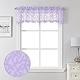 Lecloud Leia Light Purple Sheer Curtains 14 Inch Length 2 PCS, Dual Rod Pockets Living Room Window Short Curtains Valances, Jacquard Clip Textured Leaf Bedroom Decor, 38 W x 14 L