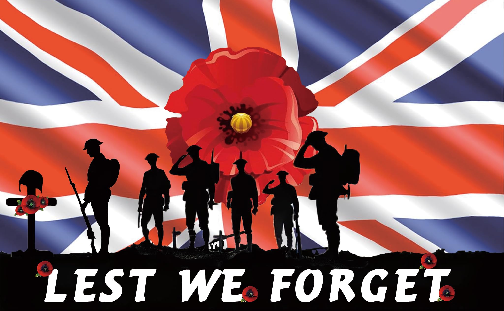 Lest We Forget Flag, Remember Soldier Red Poppy Flower Remembrance Day Vivid Color for War Heroes Outdoor Indoor Decoration 5x3ft