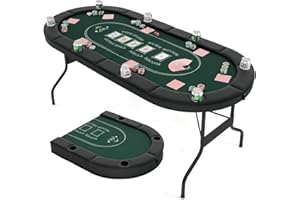 Goplus 72” Poker Table Foldable, 8 Players Card Board Game Table w/Deep Metal Cup Holders, Casino Grade Felt, Portable Folding Oval Blackjack Table for Texas Holdem, No Assembly Required (Green)