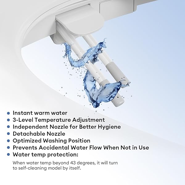 ELECTRIC HEATED BIDET TOILET SEAT ELONGATED, SMART TOILET SEAT WITH ADJUSTABLE WARM WATER PRESSURE, SOFT CLOSED LID, NIGHT LIGHT, SELF-CLEANING DUAL NOZZLES FOR FRONTAL & REAR WASH E300