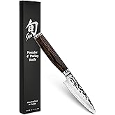 Shun Premier 4" Paring Knife, Handcrafted Japanese Vegetable & Fruit Knife, VG-MAX Core with Damascus Stainless Steel Claddin