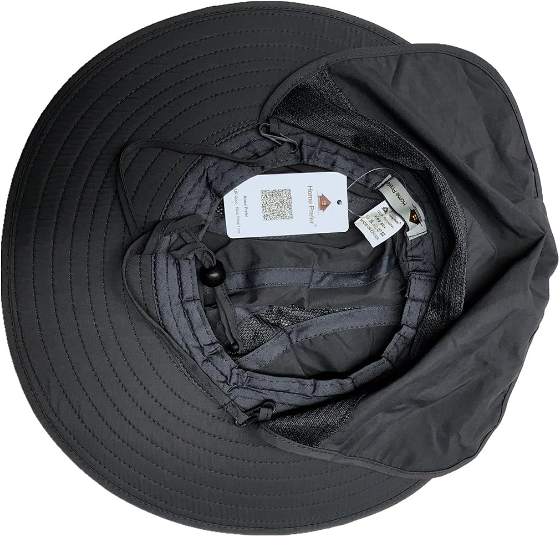 Home Prefer Adult UPF 50+ Sun Protection Cap Wide Brim Fishing Hat with Neck Flap Dark Gray : Clothing