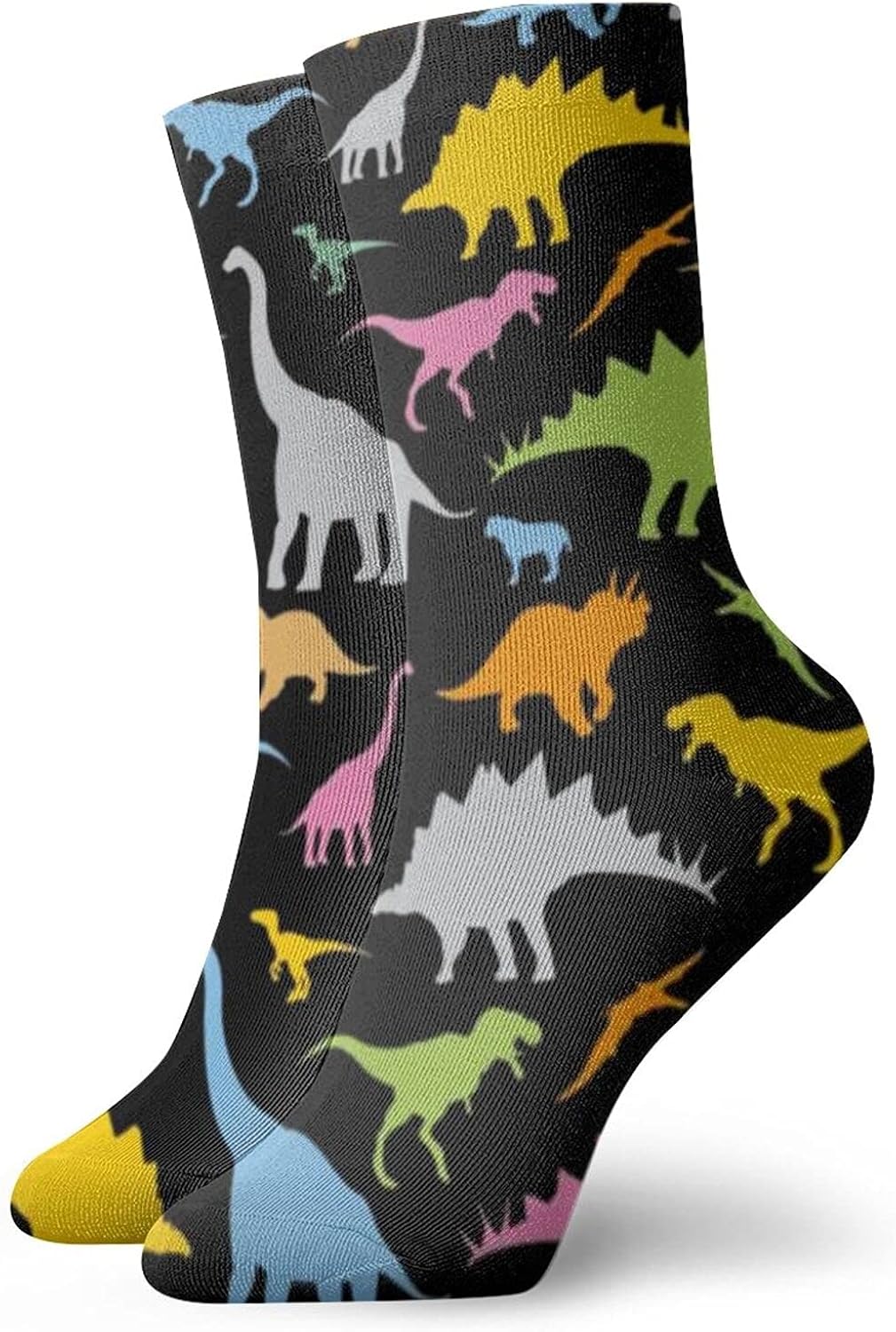 Unisex Crew Socks Dinosaur Silhouette Dino Colorful Funny Sports Socks