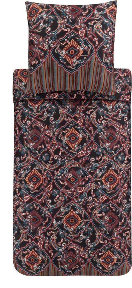 Bassetti Sulmona 9323478 Bed Linen Set Cotton Mako Satin in Black 2-Piece with Zip Closure 200 x 200 cm / 80 x 80 cm