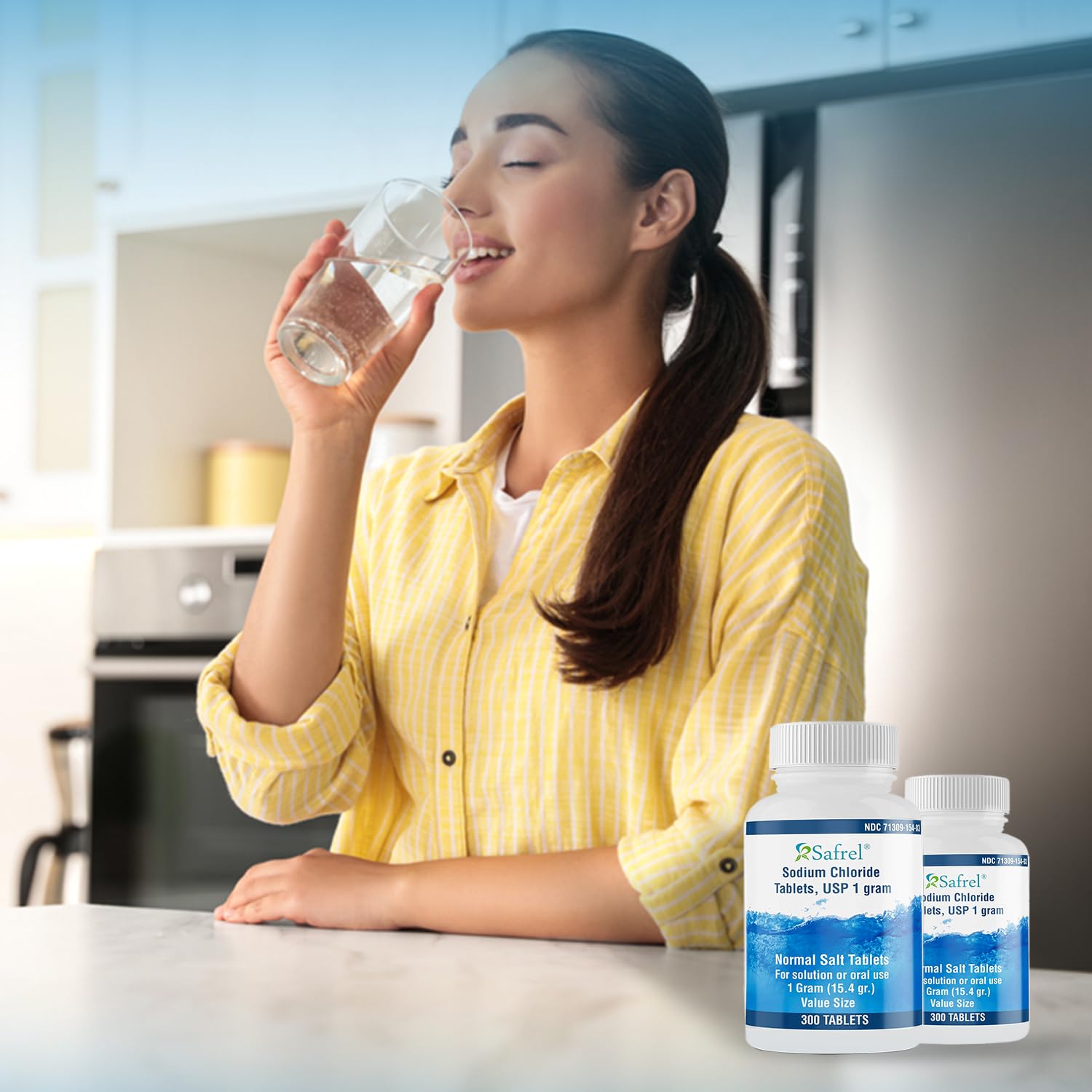 Safrel Sodium Chloride Tablets 1 gm, USP | Normal Salt Tablets | (15.4gr.) | Electrolytes Replenisher Hydration Drink (300 Count (Pack of 1))