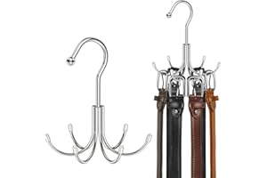 Belt Hanger, HOMEBROS Silver 360° Rotatable Metal Belt Rack Organizer for Closet Space Saving Belt Hooks Maximum 24 Storage C