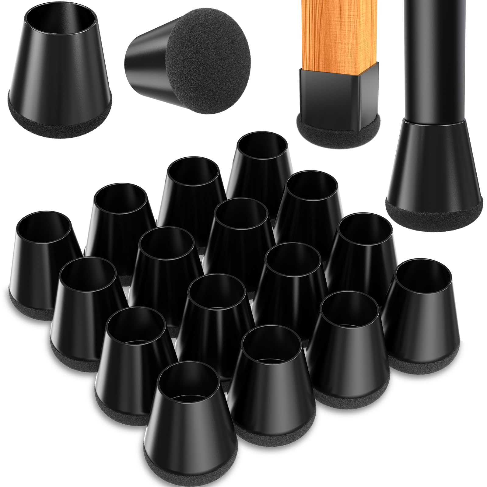 Photo 1 of YTEACIUL Chair Leg Floor Protectors Extra Small 16 Pcs,Silicone Chair Leg Protectors for Hardwood Floors/Tiles,360°Wrapped Felt Bottom to Prevent Scratch and Reduce Noise, Round Black