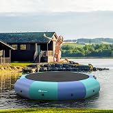 Goplus Inflatable Water Trampoline, 10FT/12FT/15FT Recreational Water Bouncer w/Electric Inflator, Rope Ladder, Mooring Ropes, Anchor, Adults Youth Bounce Swim Platform for Lakes, Pools