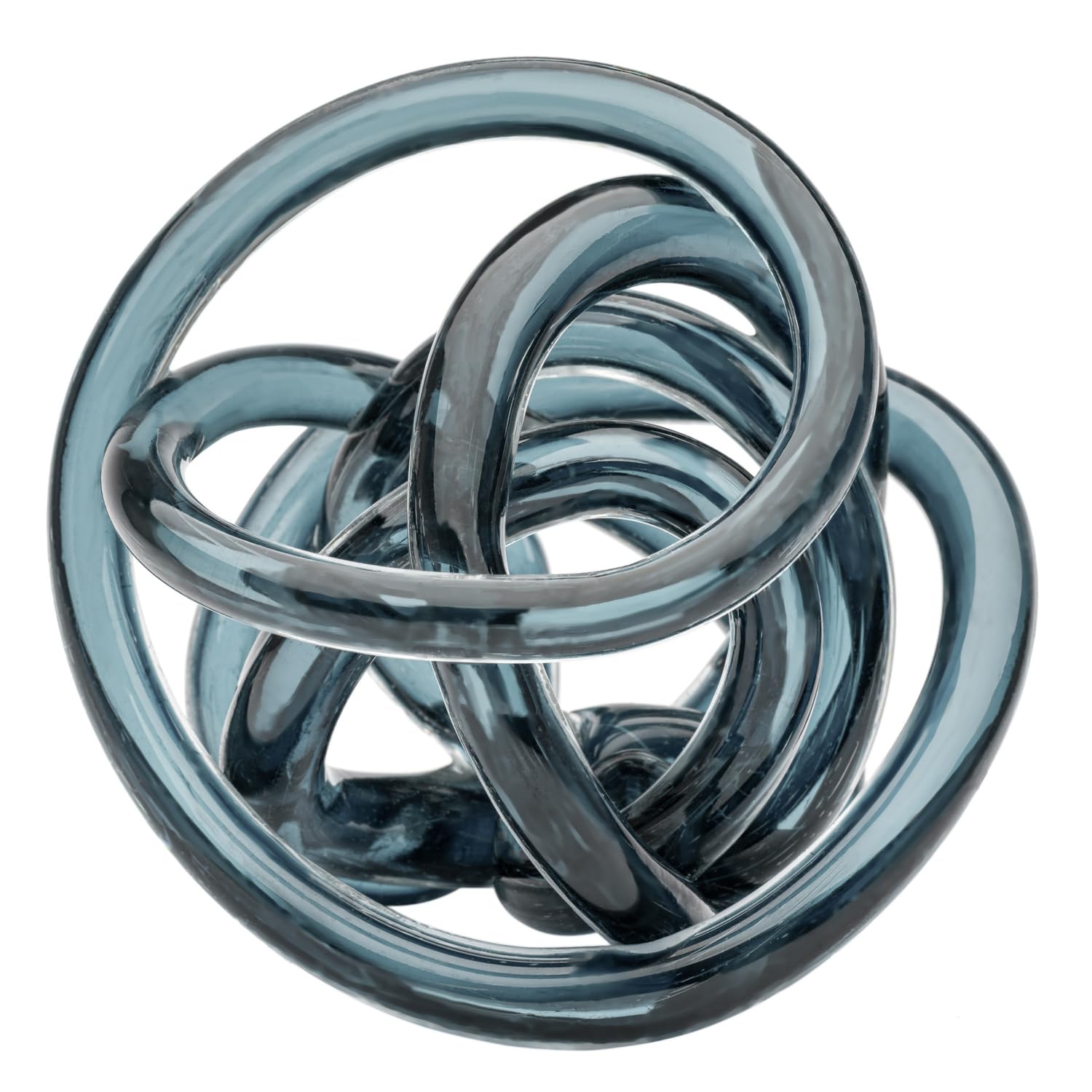 Photo 1 of Torre & Tagus Orbit Hand Blown Glass Infinity Knot Sculpture - 4.5 Inch Glass Art Slate Blue Knot Decor Ball for Home Decor, Small Centerpiece Table Decoration for Home Interior (Clear Slate Blue)
