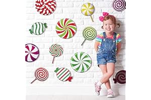 OUTUS 30 Pieces Peppermint Cutouts Christmas Candy Cutouts Colorful Candies Round Lollipop Cutouts Candy Land Theme Birthday Wedding Party Decorations for Bulletin Board Decorations