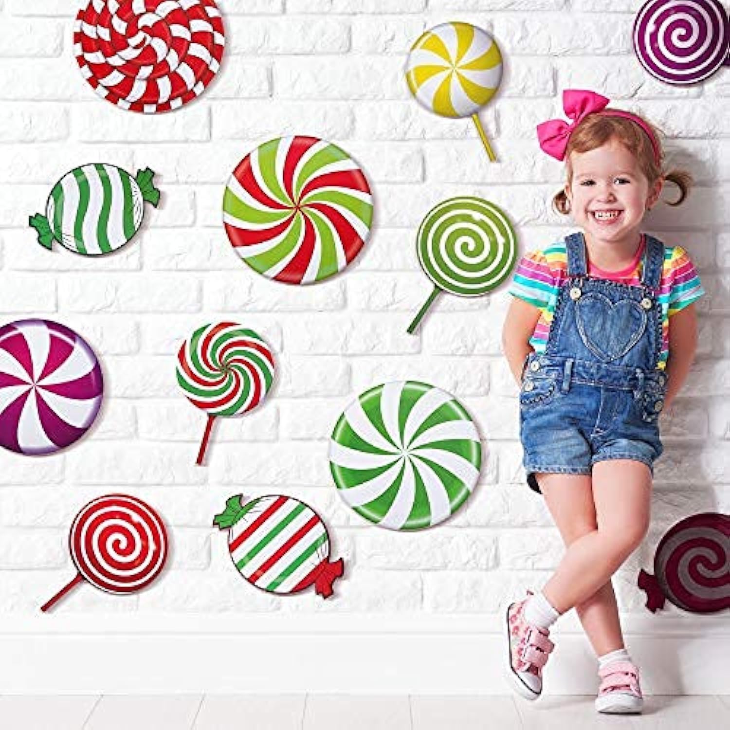 30 Pieces Peppermint Floor Stickers Colorful Candies Round Lollipop Floor Decals Stickers for Xmas Candy Theme Birthday Wedding Party Bulletin Board Decorations