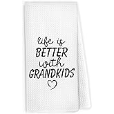 Pugwak Grandkids Grandchildren Gifts Kitchen Dish Towels 16x24 Inch, Birthday Gifts Form Grandparents Grandma, Friendship Gifts Decorative Hand Towels Tea Towels for Bathroom Kitchen
