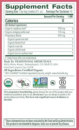 Amazon Com Traditional Medicinals Organic Pregnancy Herbal Tea 16 Tea Bags Pack Of 2 Baby Formula Grocery Gourmet Food