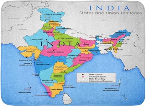 Amazon バスマット地図作成カラフルなインド詳細な地図インドアジアすべての国国境政治的な浴室の装飾敷物 浴室足ふきマット ホーム キッチン オンライン通販