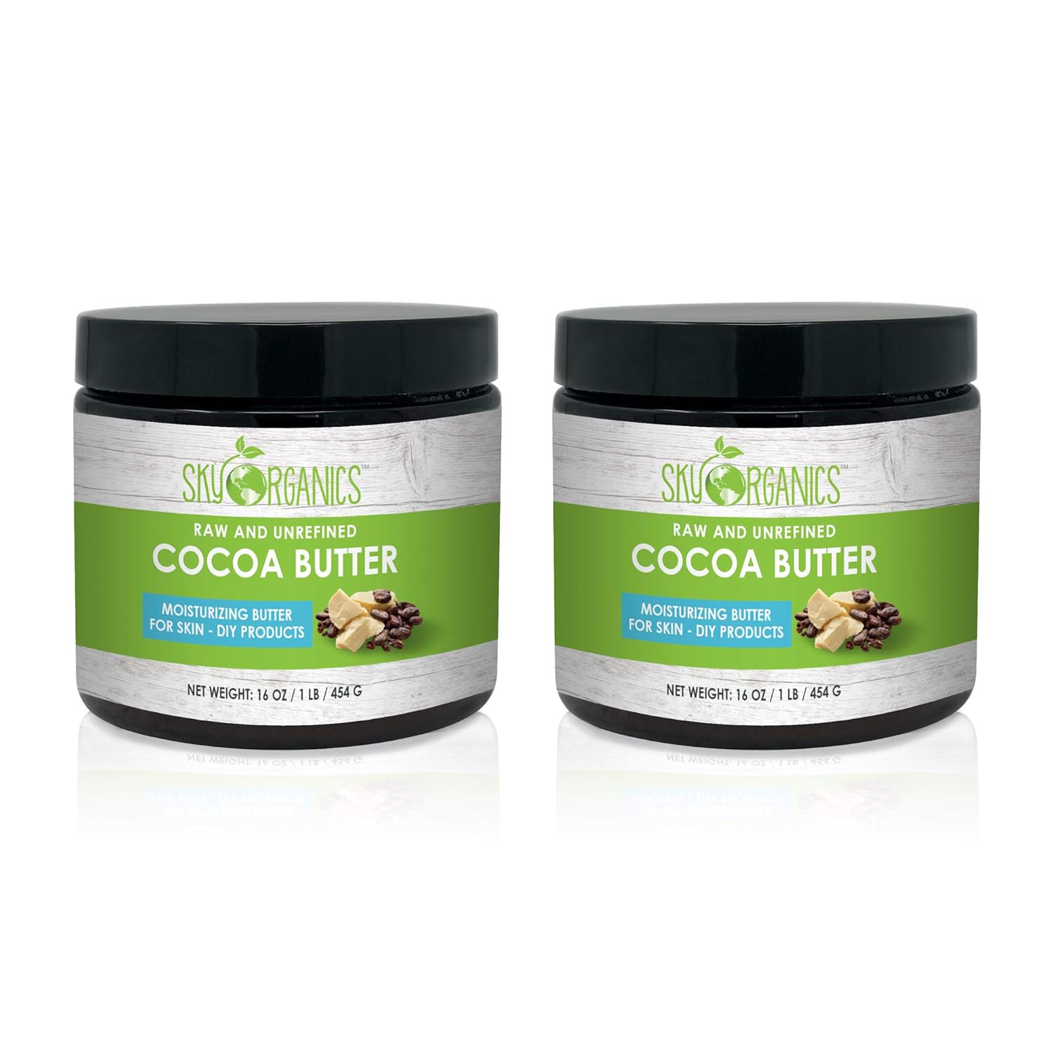 Sky Organics Cocoa Butter Pure Unrefined Raw Cocoa Butter for Body, Hair and DIY Raw Cocoa Body Butter Natural Cocoa Butter, 1lb (Pack of 2)