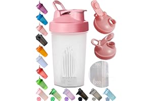 EBAT Clear Shaker Bottle w. Cute Pink Lid,Classic Loop Hook,Scale Marks of 12 OZ/400 ML,A Small Stainless Whisk Blender,BPA Free,PP5 Certified,Leak Proof,Dishwasher Safe (Other Color-Style Available).