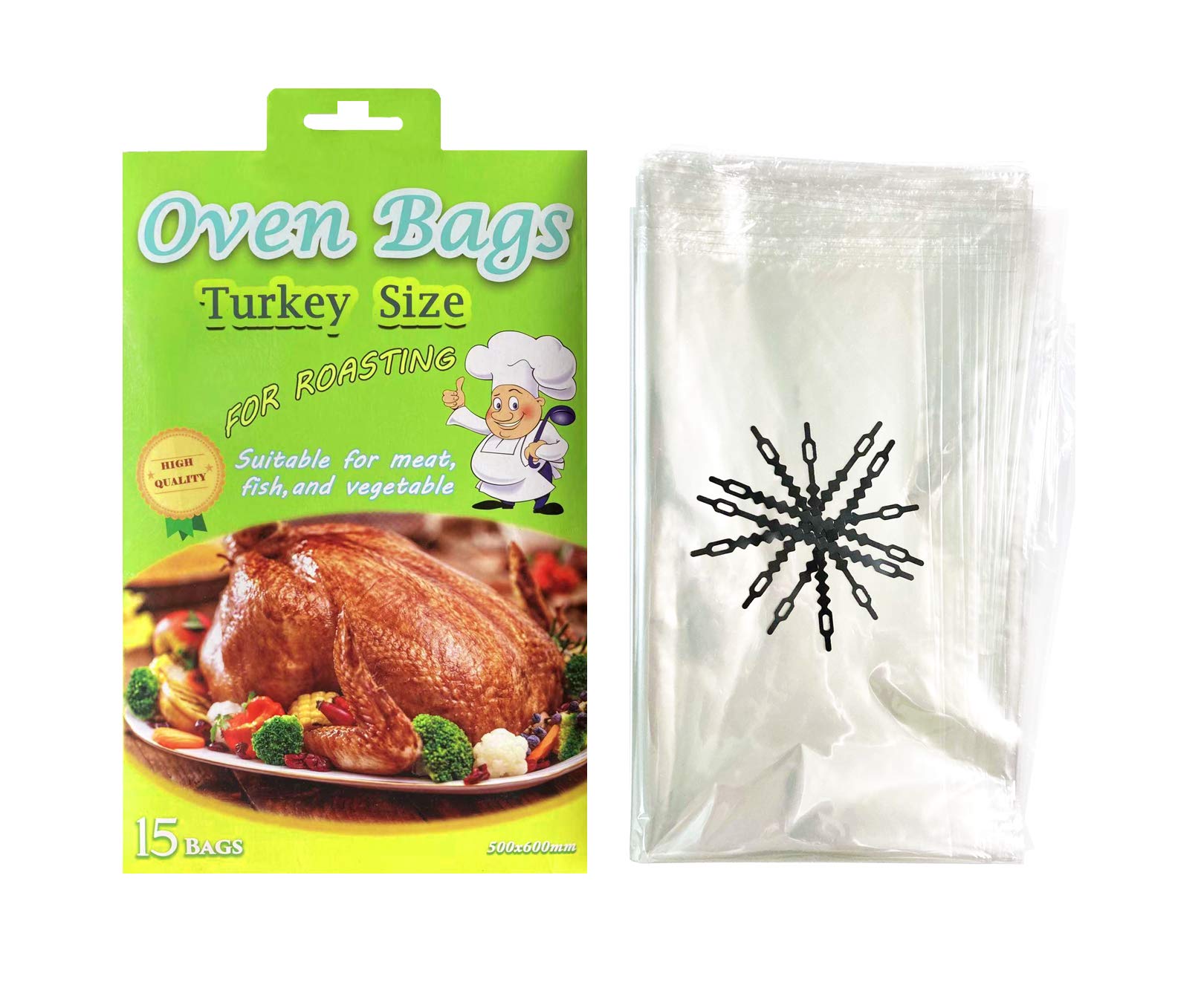 Photo 1 of 15 Counts Large Turkey Oven Bags for Cooking - Meat Roasting Safe for Fish, Vegetables - 20x24 IN (1 Pack)