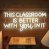 This Classroom Is Better With You In It Neon Sign Dimmable Teacher LED Sign Light Classroom Door Hanger Welcome Door Sign for Teacher's Day and Back to School Gifts