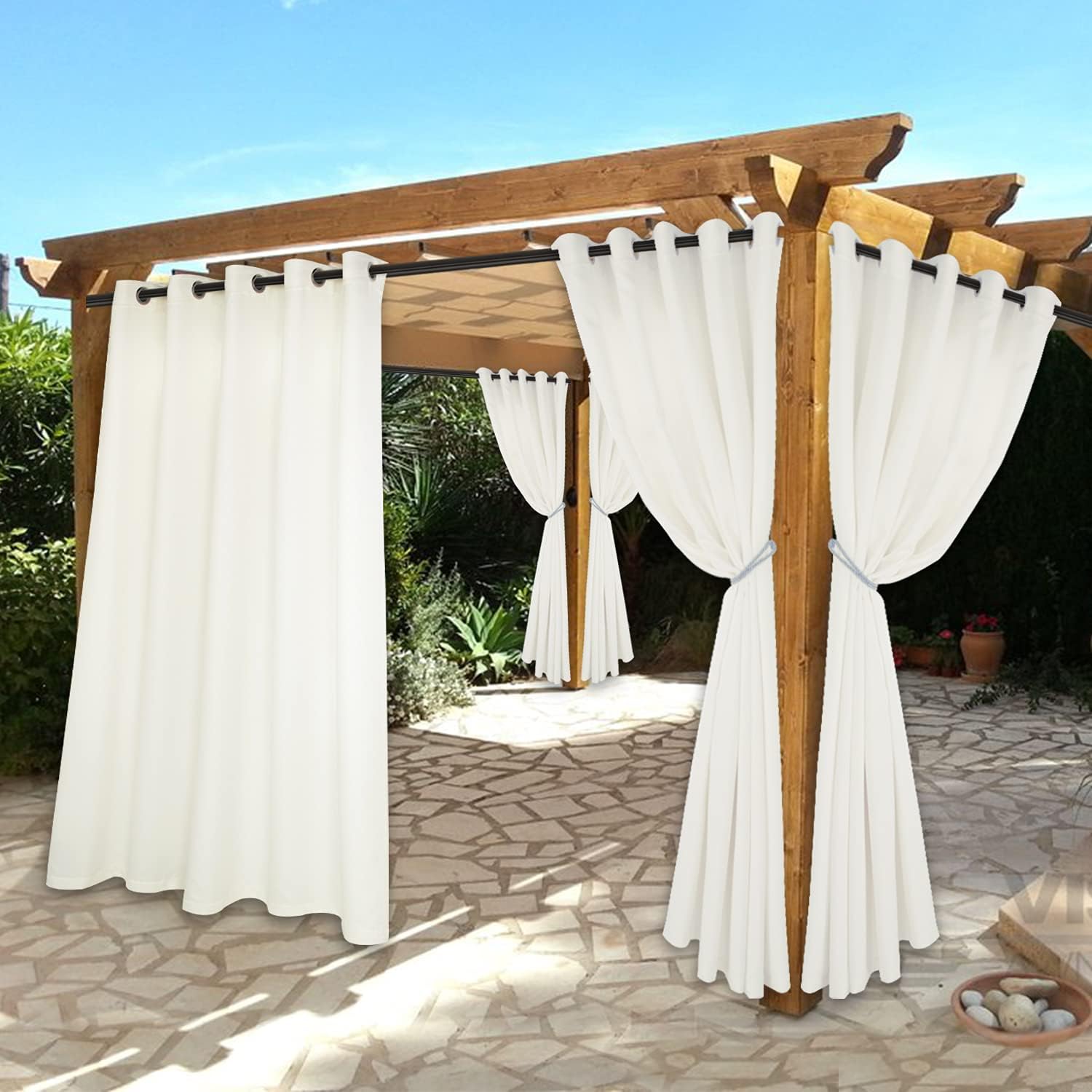 Outdoor Curtains - BONZER Waterproof Indoor/Outdoor Curtains for Patio - Thermal Insulated, Sun Blocking Grommet Blackout Curtains for Bedroom, Porch, Living Room, Pergola, Cabana, 2 Panels, 70 x 120 inch, Vanilla
