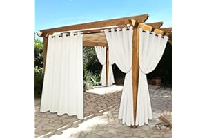 BONZER Waterproof Indoor/Outdoor Curtains for Patio - Thermal Insulated, Sun Blocking Grommet Blackout Curtains for Bedroom, Porch, Living Room, Pergola, Cabana, 2 Panels, 70 x 120 inch, Vanilla