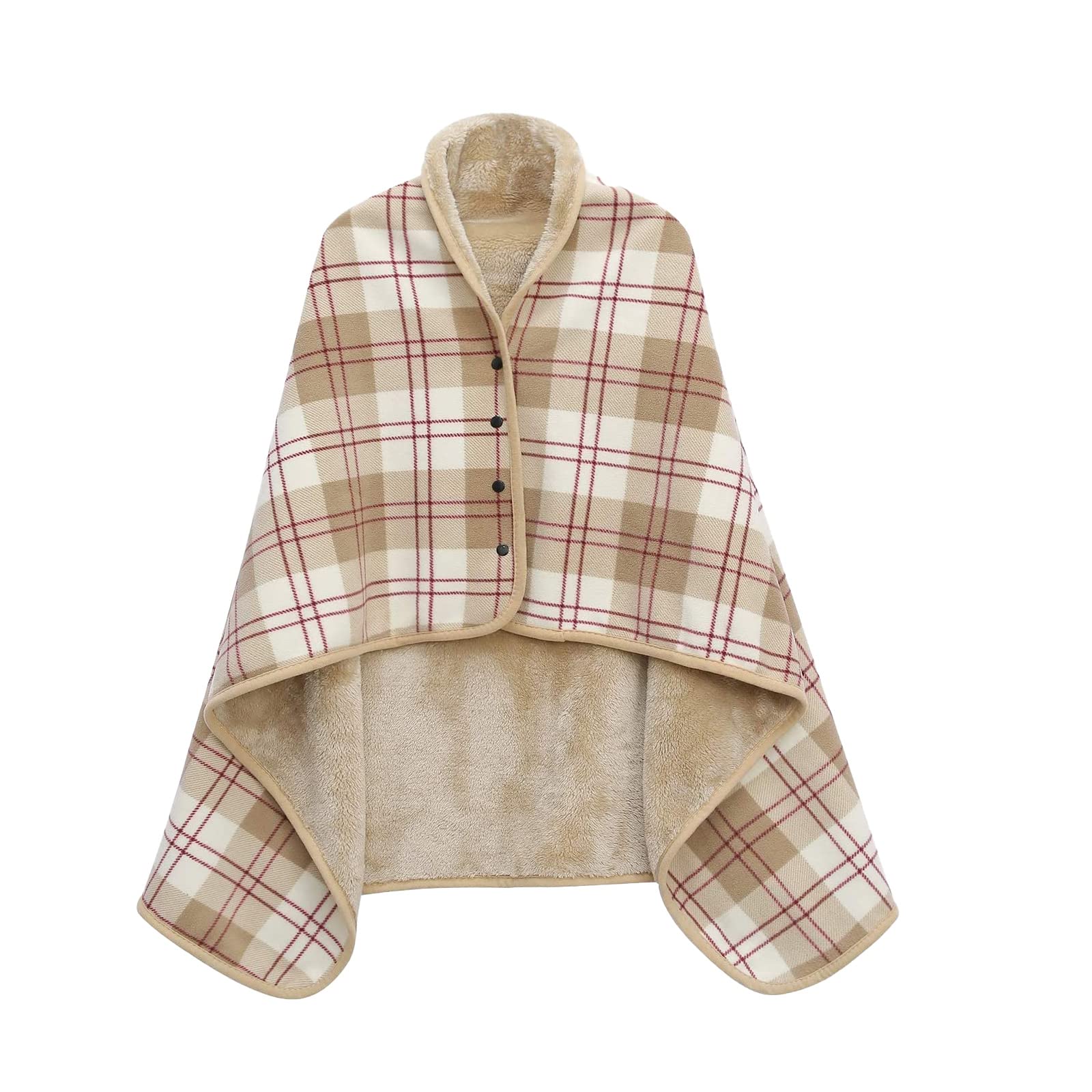 Double Layer Wearable Blanket, Button Shawl Man Woman Wraps, Man Ladies Tippet, Warm Blanket Practical for Sofa, Car, Home, Napping, Studying, Watch TV (Unprinted Brown Grid)