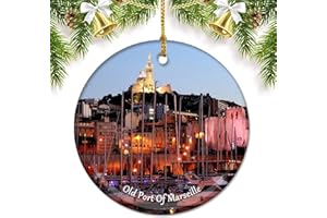 UMSUFA France Old Port of Marseille Christmas Ornaments for Tree Ceramic Pendant Double Sided Ornament Decor Xmas Gifts Porcelain Travel Souvenirs
