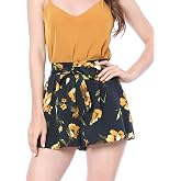 Allegra K Women Summer Printed Elastic Tie High Waist Culottes Shorts | Floral, Pitaya, Cherry, Lemon patterns. Casual beach style. Lightweight and airy. Comfortable fit.