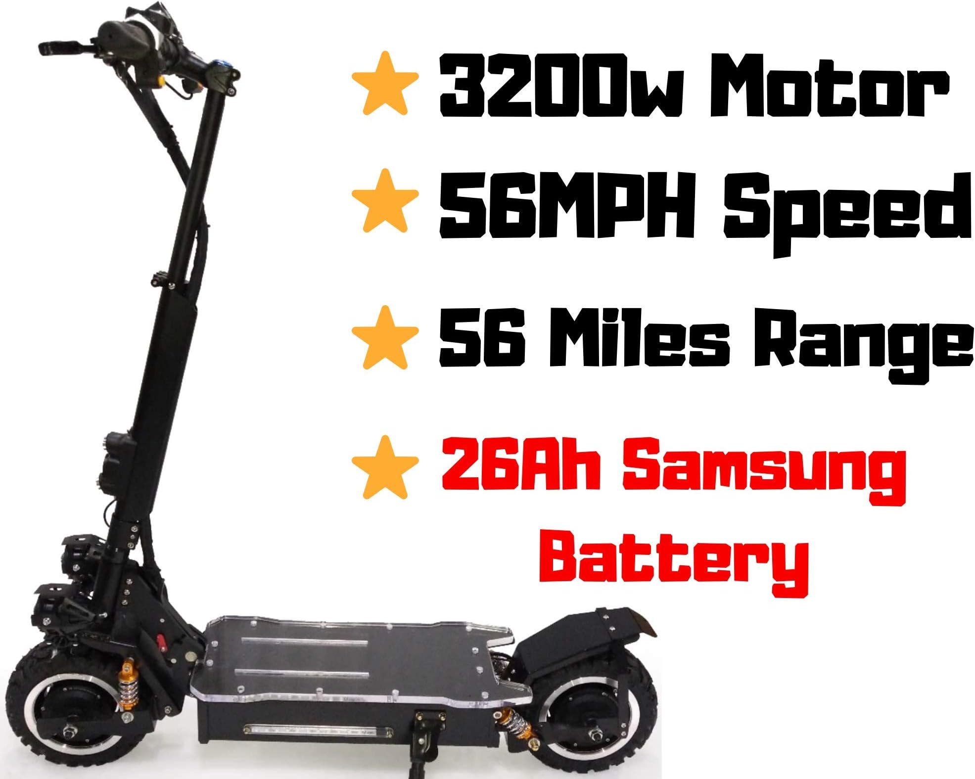 OUTSTORM 56MPH Ultra High Speed Electric Scooter for Adults Foldable, 3200W Peak Power Dual Motor| 60V / 20-35Ah Battery | 43-67 Miles Distance | Climbing Grade 30°