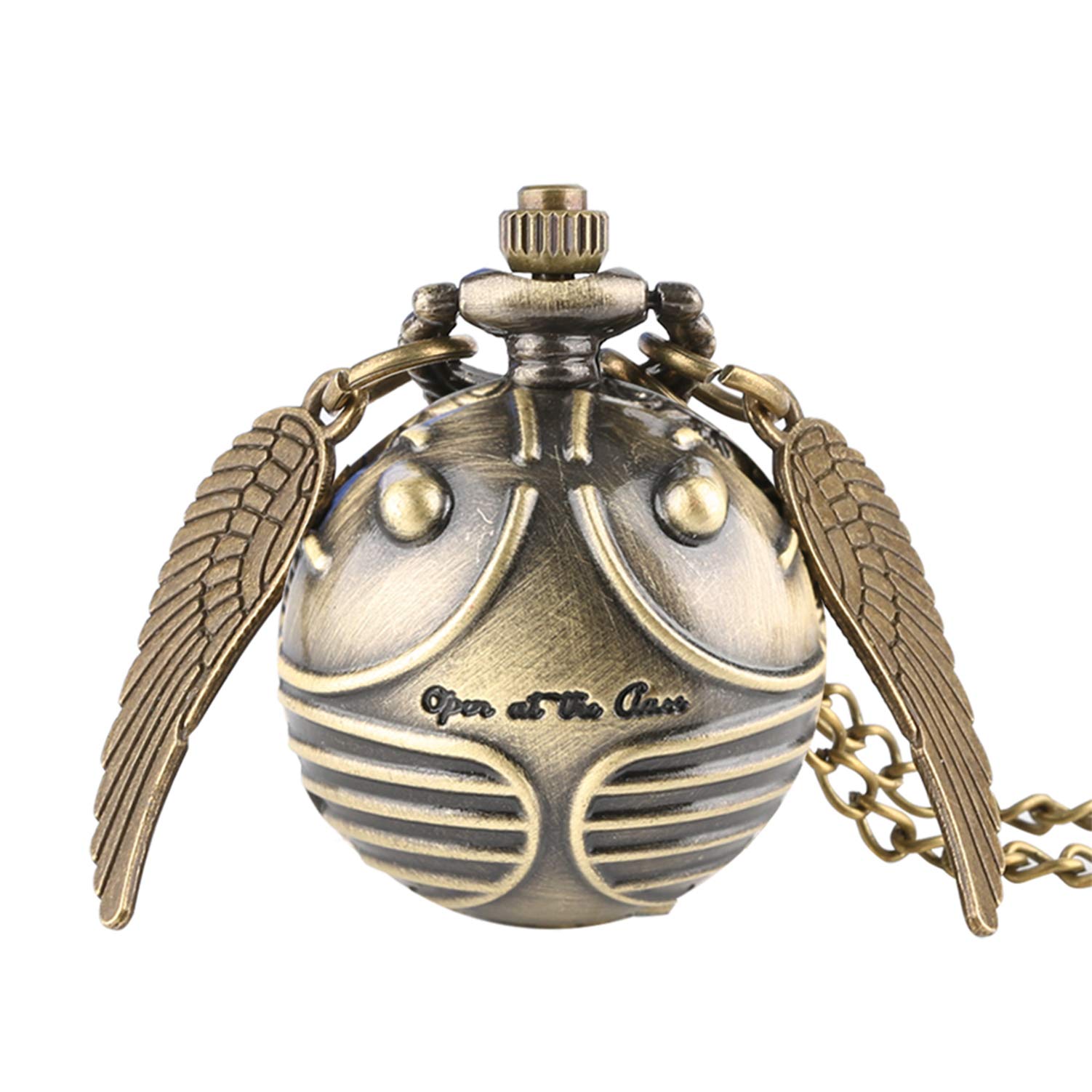 Retro Pocket Watch Snitch Ball Shaped Potter Quartz Pocket Watch Sweater Angel Wings Necklace Chain Gifts for Men Women Kids