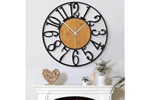 Mee 2ou Large Wall Clock for Living Room Decor, 14 Inch Non Ticking Silent, Battery Operated Modern Vintage Oversized Wall Clock for Bedroom Kitchen