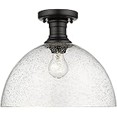 Golden Lighting 3118-SF14 BLK-SD Hines Semi-Flush, Matte Black with Seeded Glass
