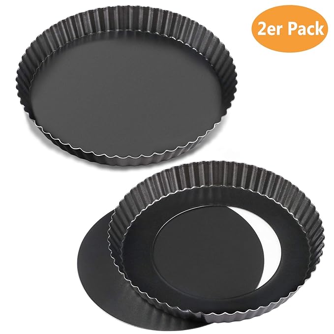 WisFox 2 Pack Non-Sticks 8,8 Zoll Quiche Tart Pfanne, abnehmbare Loose Bottom Tart Pie Pan, Runde Tart Quiche Pfanne mit abne