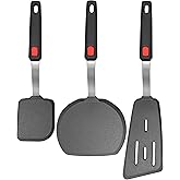 Set of 3, Silicone Spatula Turner,600°F Heat Resistant Cooking Spatulas for Nonstick Cookware, Large Kitchen Utensils BPA Free Rubber Spatula Set for Egg, Pancake, Fish, Burger