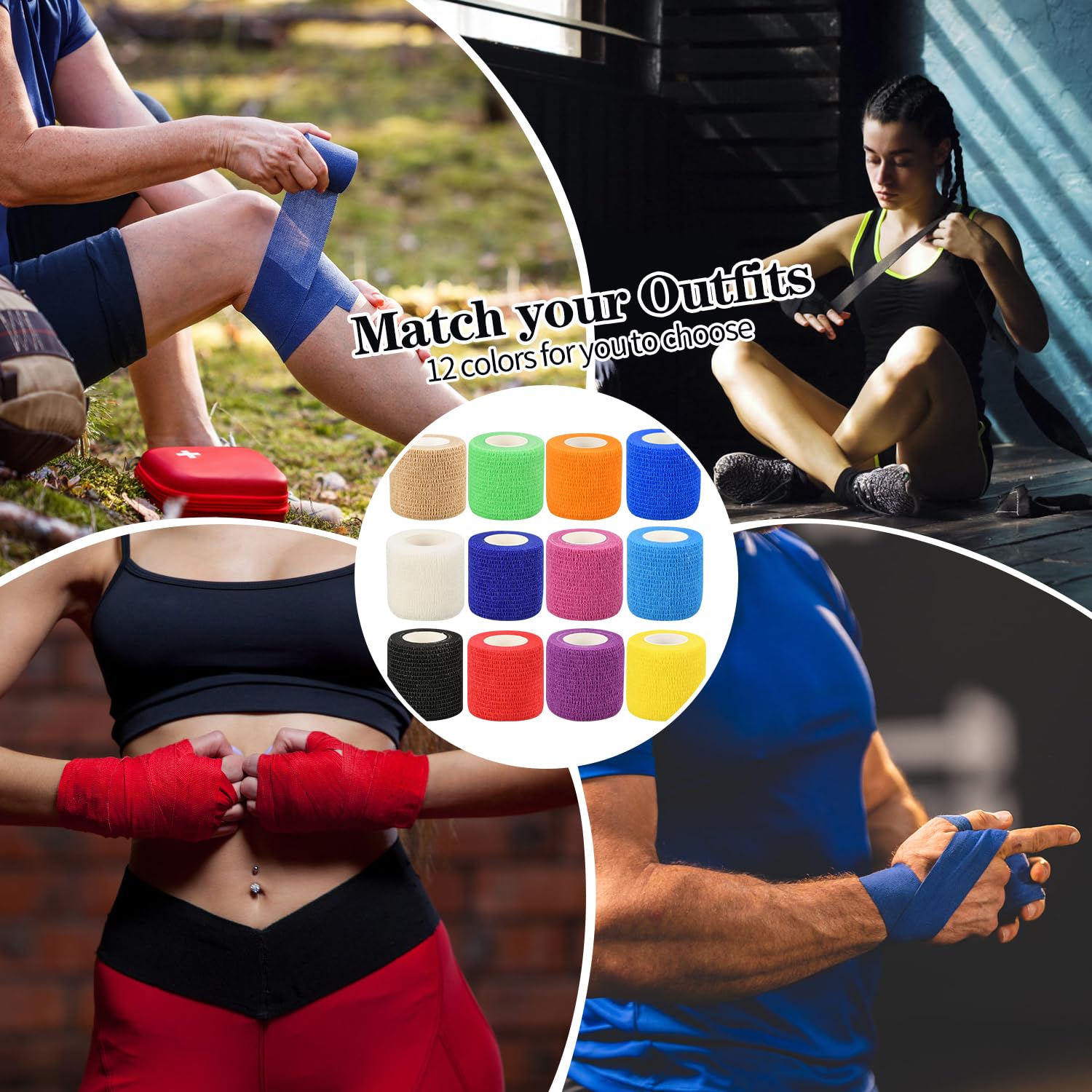 6pcs 2in Self Adhesive Bandage Wraps, Vet Wraps, 12 Colors to Choose, 5 Yard Self Adherent Wraps for Sports, Wrist, Ankle and Swelling