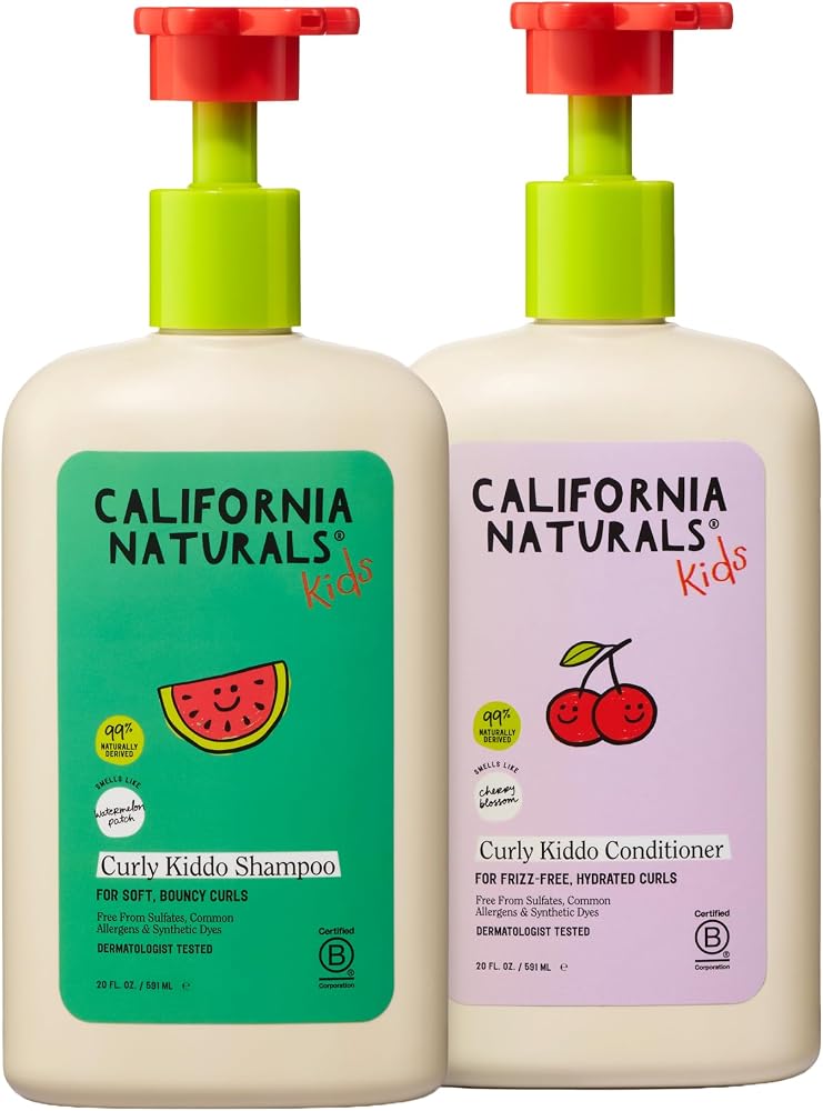 California Naturals Curly Kiddo Shampoo & Conditioner Set with Argan Oil, Enriched Rice Water and Shea Butter, Sulfate Free,
