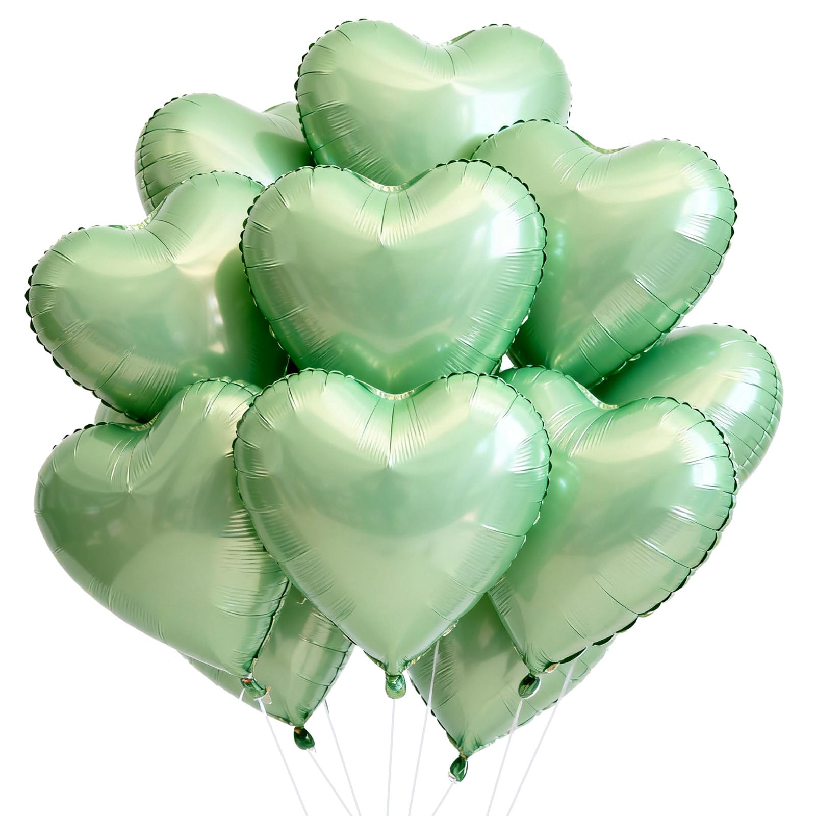 Photo 1 of 18 Inch Olive Green Heart Balloons, 12 Pcs Heart Foil Mylar Balloons, Pastel Green Birthday Decoration, Love Valentine for Birthday Party Wedding Baby Shower Valentine Day Decoration