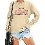 Howdy Sweatshirt for Women Cowgirl Rodeos Graphic Crewneck Country Music Shirt Casual Letter Print Long Sleeve Shirts