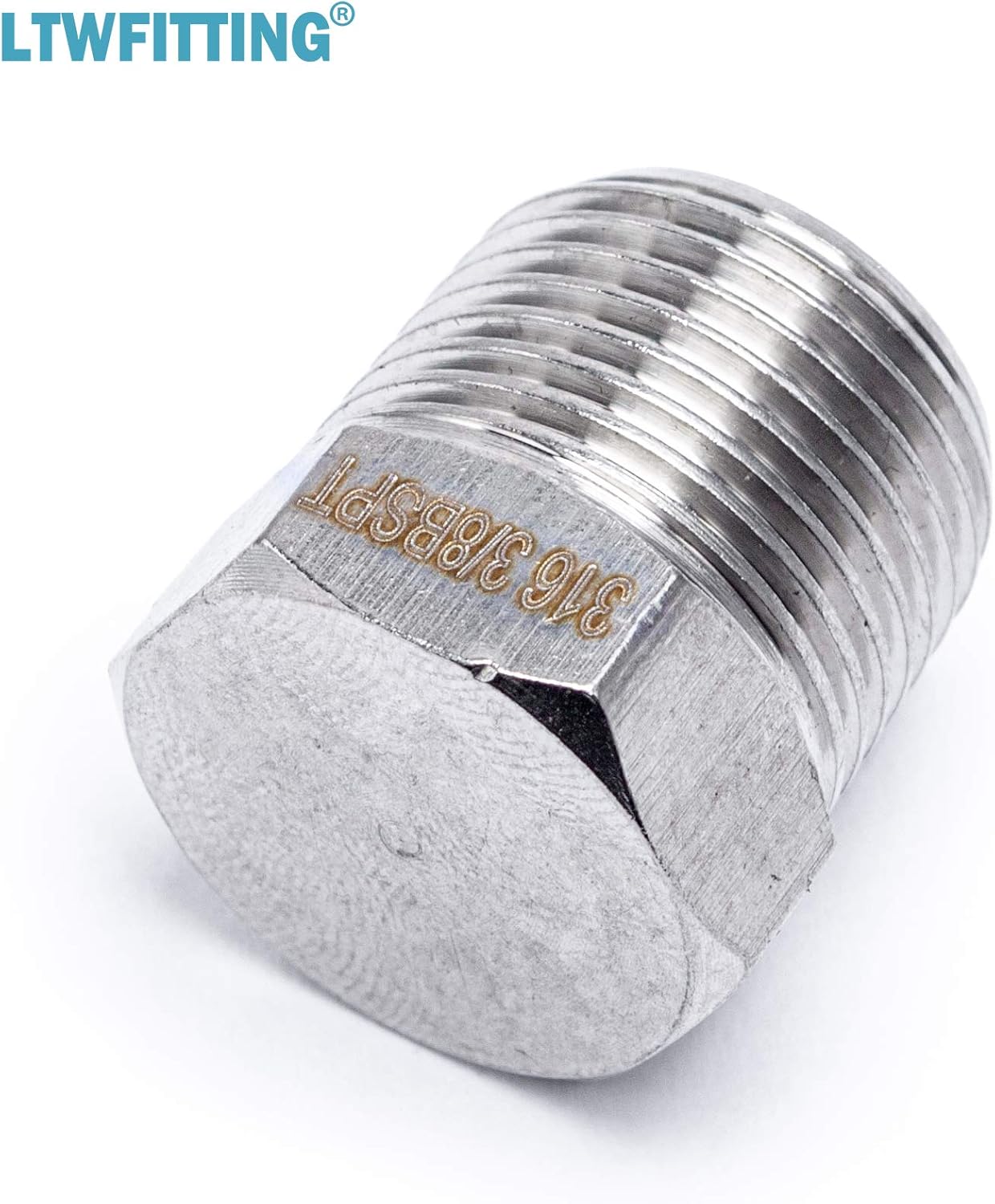LTWFITTING Stainless Steel 316 Pipe Hex Head Plug Fittings 3/8-Inch Male BSPT Air Fuel Boat (Pack of 5) - Image 4