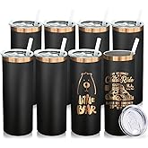 Metalya 20 oz Skinny Tumblers Bulk 8 Pack, Stainless Steel Insulated Tumbler with Lids and Straws, Slim Double Wall Powder Coated Travel Coffee Mugs Reusable Cup for Hot Cold Drinks (Black,8 pack)