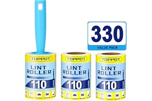 TOPPOT Lint Roller, 330 Sheets Lint Rollers for Pet Hair Extra Sticky, Lint Rollers for Clothes (1 Handles + 3 Refills) Pet Hair Remover Roller, Dog & Cat Hair Lint Remover, Strong Sticky Lint Roller.