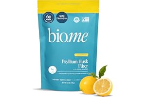 BIO.ME Psyllium Husk Fiber Powder (6g Per Serving) for Digestive Health & Bloating Relief, Sugar Free Lemonade Prebiotic Insoluble & Soluble Fiber Powder, Non-GMO Supplement, Gluten Free - 30 Servings