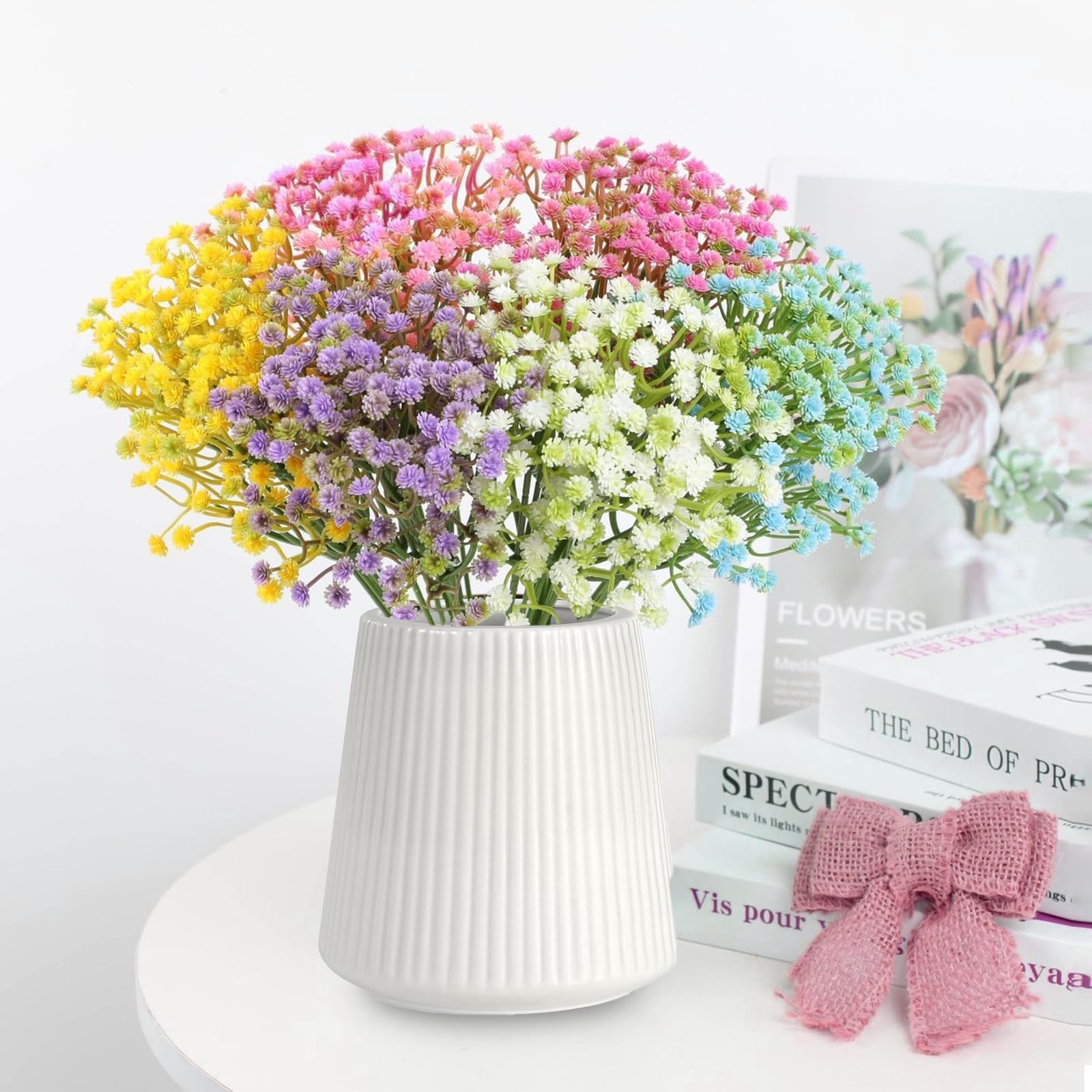 HJJMN 50Pcs Artificial Gypsophila Bouquets, Assorted Colours Fake Baby's Breath, Real Touch Gypsophila Flowers, Realistic Faux Babies Breath, Fake Gypsophila Plants for Wedding Table Centerpieces