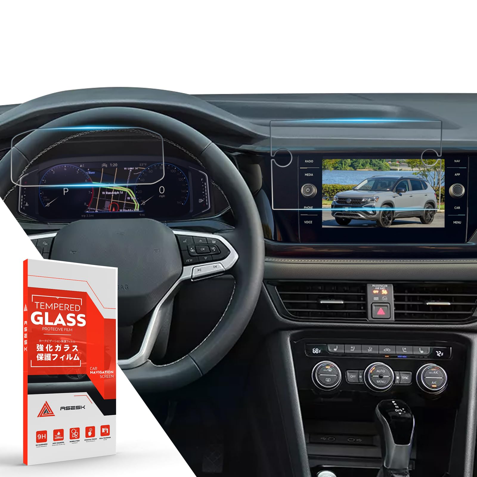 Photo 1 of ASZSK For 2022~2025 Volkswagen Taos 8 Inch Glossy Screen Protector - [More Clear& Smooth] - Mil-Grade 9H+ Tempered Glass - Touchscreen *1 + Dash*1