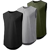 JMIERR Mens 3 Pack Cotton Tank Top Hipster Hip Hop Longline Crewneck Sleeveless Shirts