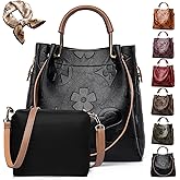 Floral Handbags PU Leather Shoulder Bag for Women, Embossed Purses & Hand Bag Trendy Designer Women's Bucket Tote