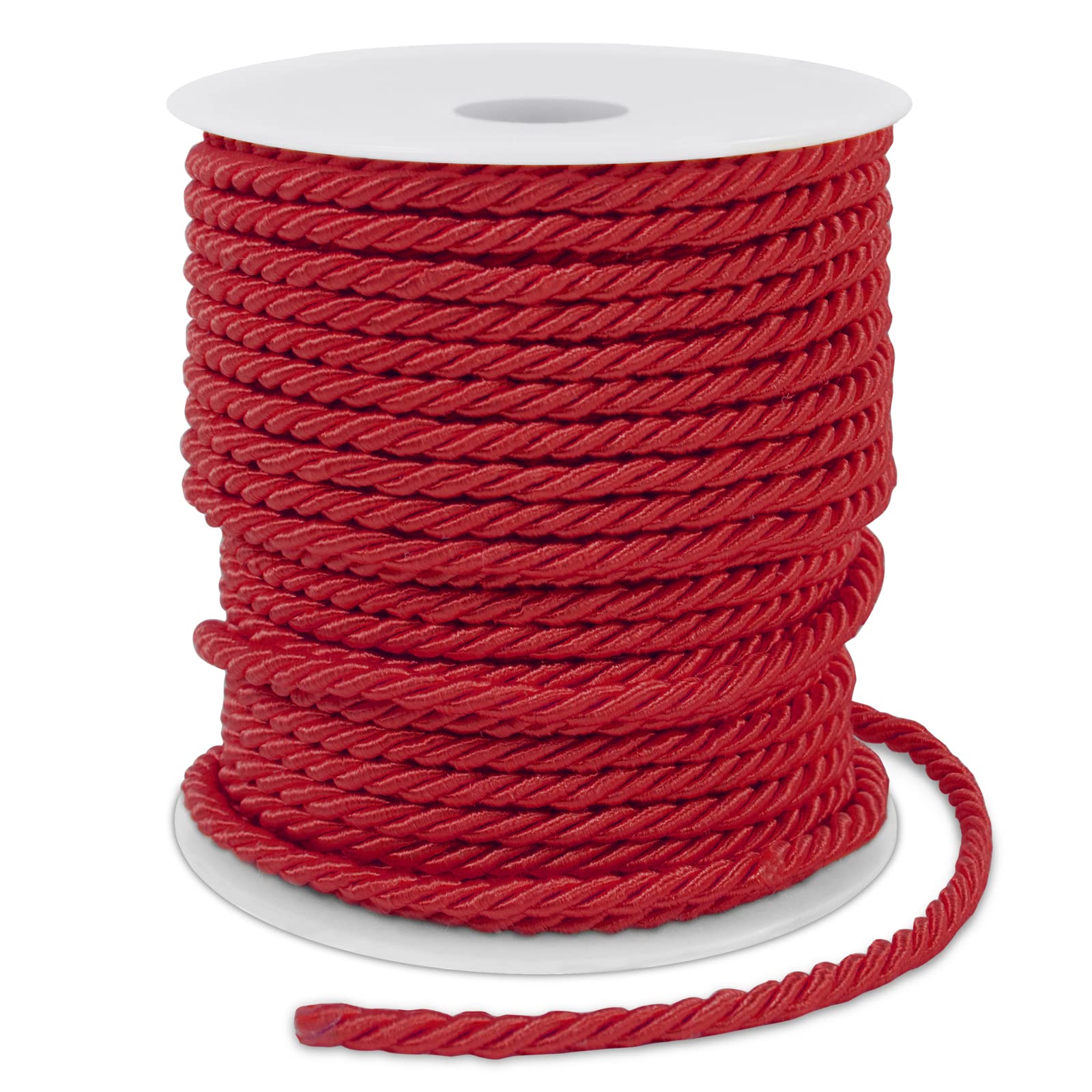 LEREATI Red Twisted Cord Rope 3mm x 25m, 3-Ply Soft Polyester Satin Cord Trim, Decorative Twisted Macrame Rope for DIY Craft Curtain Tieback Honor Cord Gift Bags Home Decor