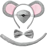 JIALWEN Mouse Costume Set Mouse Ears Headband Nose and Tail Bowtie Animal Kit Party Cosplay Dress Up Accessories for Halloween Christmas Easter Decorations