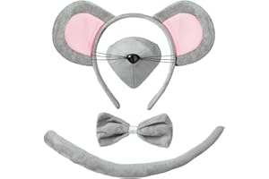 JIALWEN Mouse Costume Set Mouse Ears Headband Nose and Tail Bowtie Animal Kit Party Cosplay Dress Up Accessories for Halloween Christmas Easter Decorations